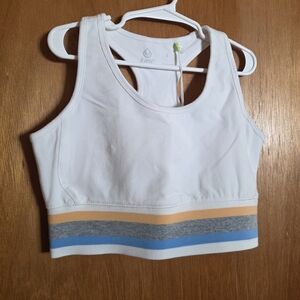 Tasc White Sports Bra with Striped Hem